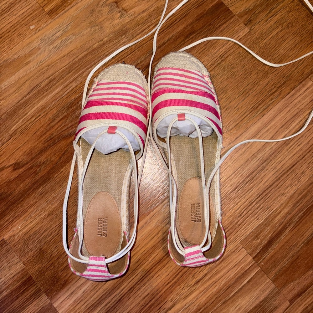 Jasper & Jeera Pink and White Striped Espadrilles